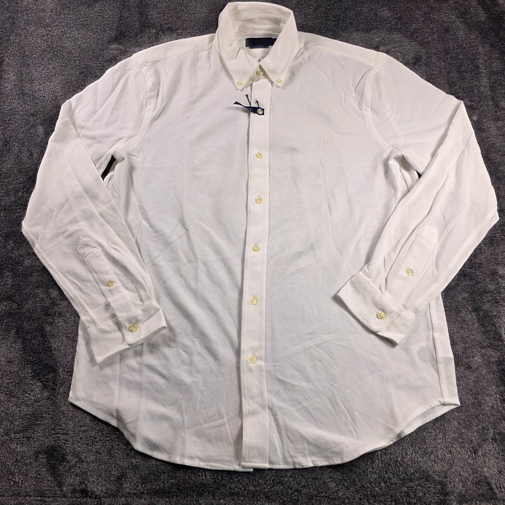 Polo Ralph Lauren Knit Oxford Shirt Mens Large White Stretch Long Sleeve